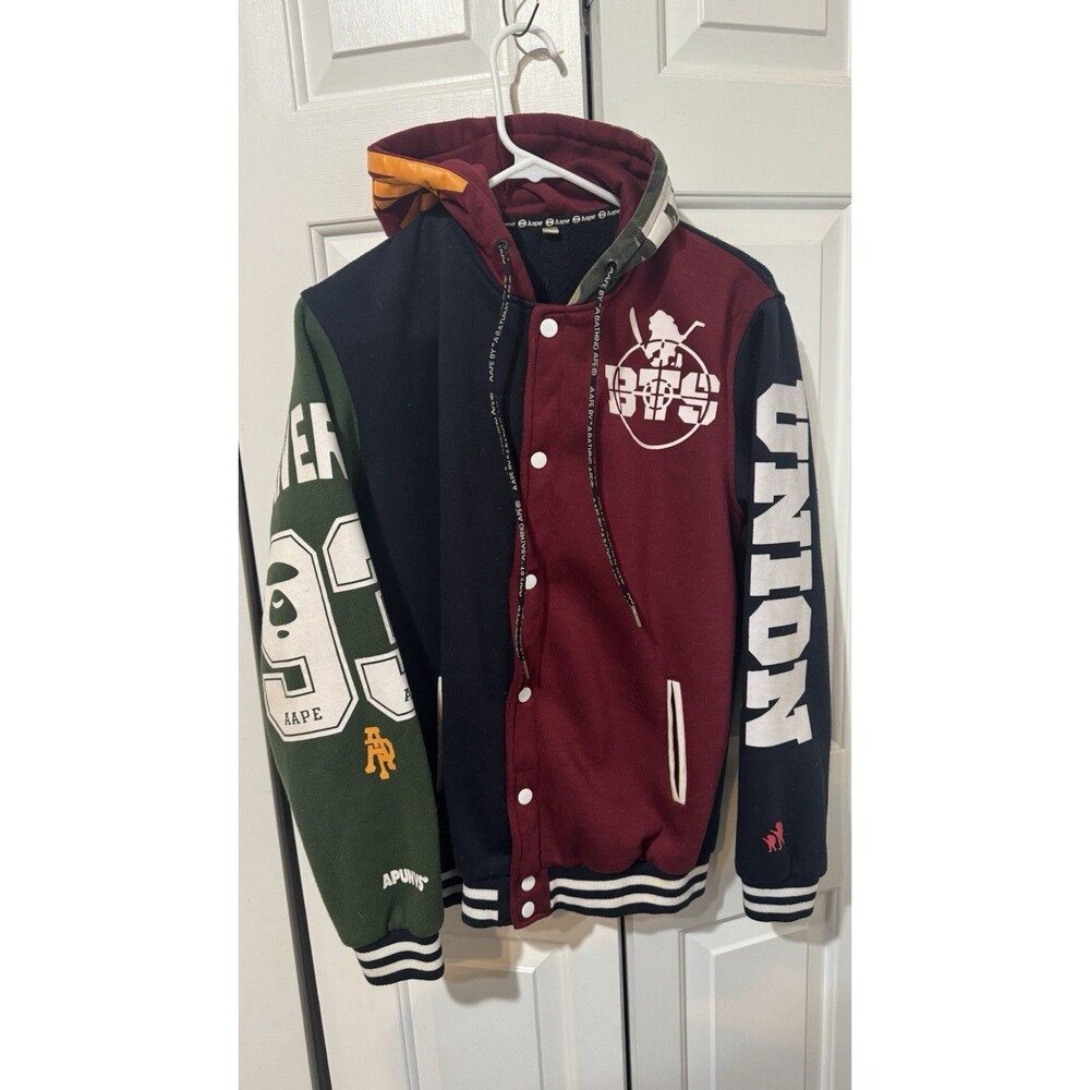 Aape by A Bathing Ape Multi Colored Varsity Fleece Hooded Jacket Womens L